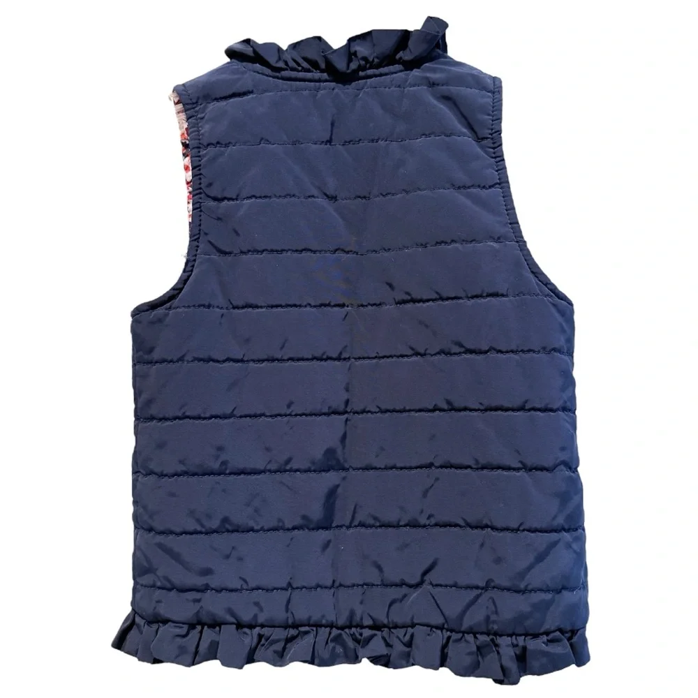 Copper Key Full‎ Zip Ruffled Quilted Vest Navy Blue with Red Lining Girls 2 / 3
